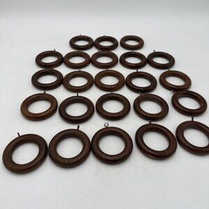 Solid Wood Curtain Rings Lot 23 Brown Drapery Rod Hooks 1.75" Hole 2.75" Outside